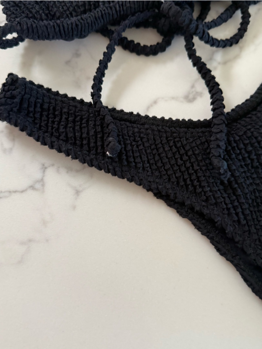 Pukai Swim Triangle Top & Thong Bottoms Crinkle Bikini SET - Black - Size Medium - Picture 3 of 8